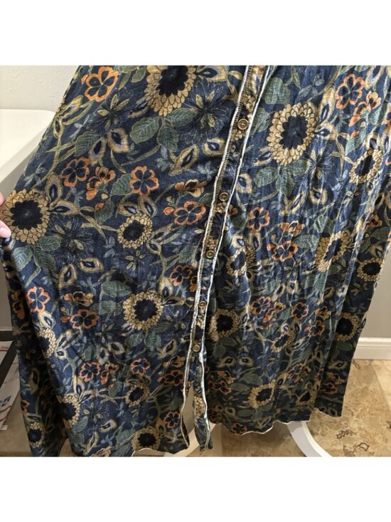 Natural Life Christa Knit Cotton Maxi Dress Floral Navy Tan Dahlia Print  Size M